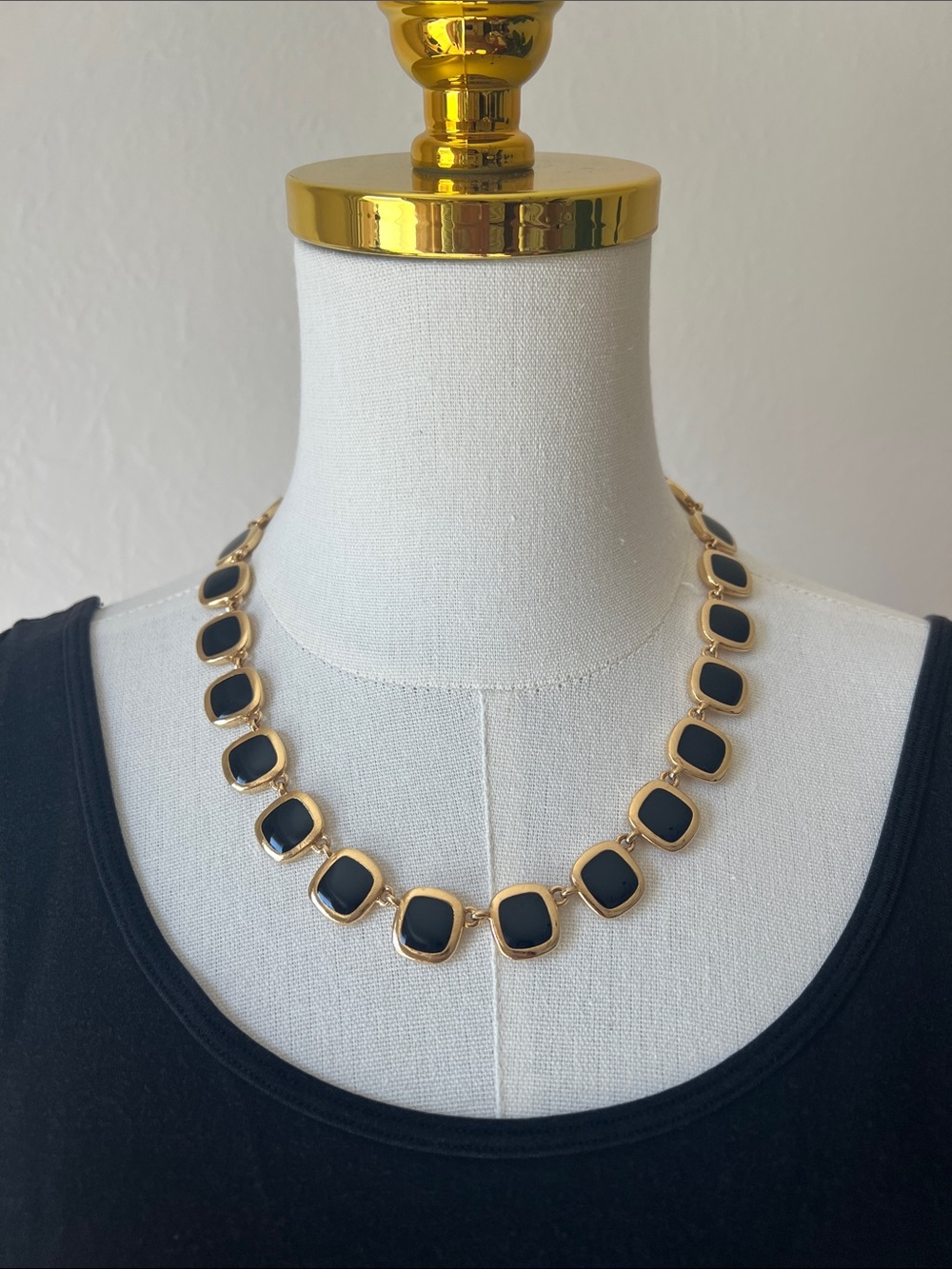 Elegant Cream and Gold Tile-Link Necklace - Were it 2 ways cream or black.